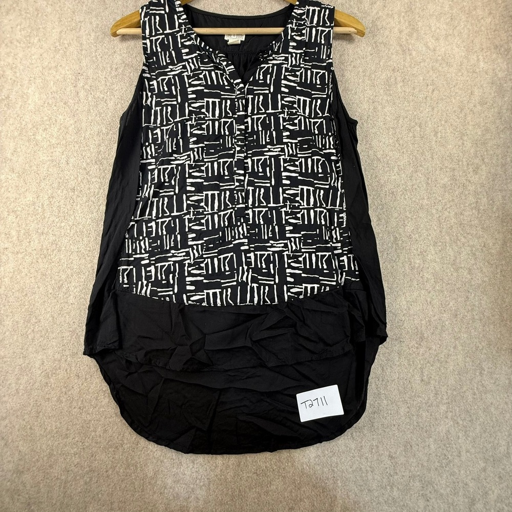Converse One Star Womens Medium Black White Abstract High Low Sleeveless Blouse